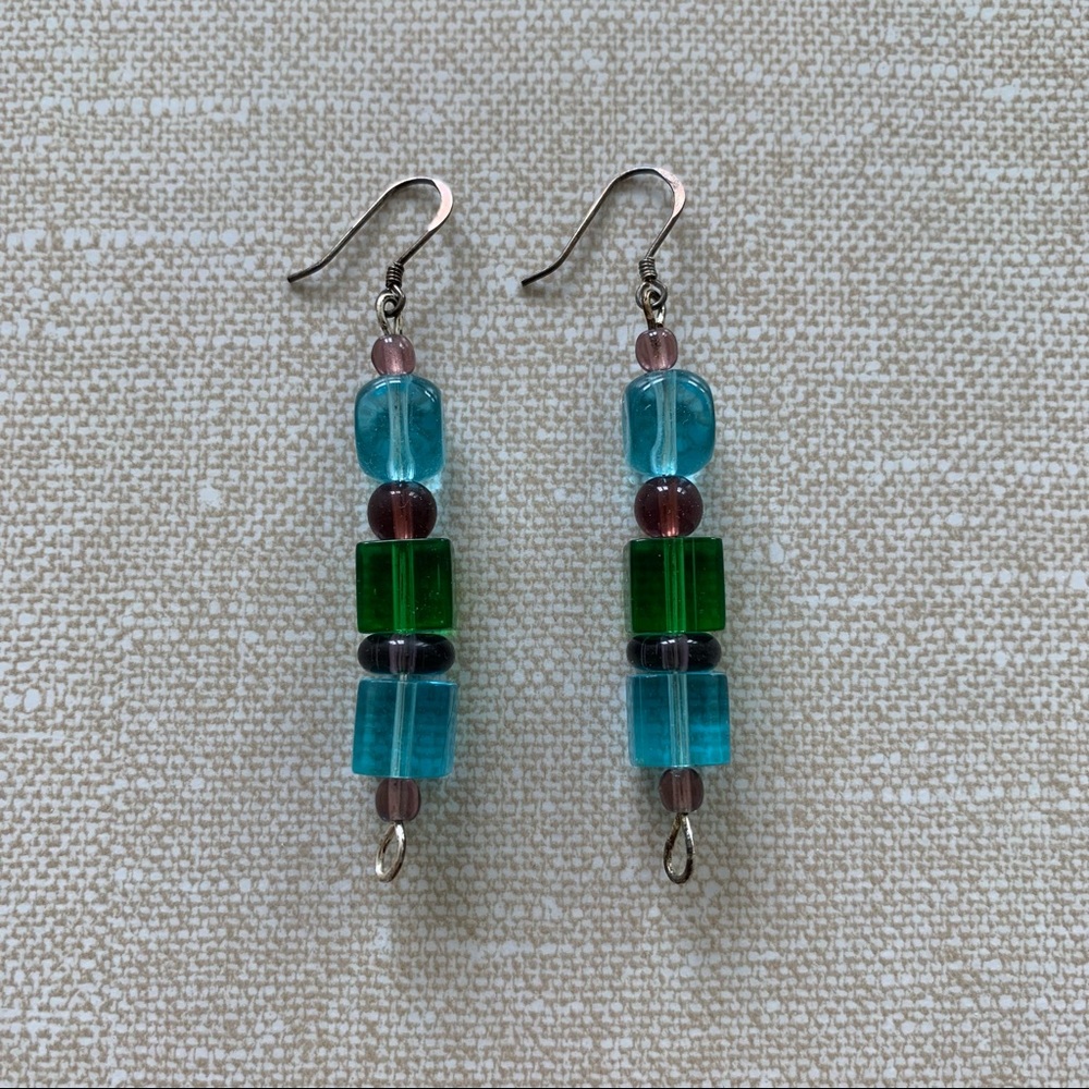 🌷3 for $25🌷Handmade Blue Green Purple Glass Bead Sterling Silver Earrings